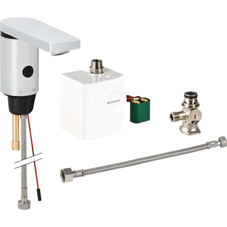 Elektroniczna bateria umywalkowa Geberit Typ 186 z mieszaczem zewnętrznym, zasilanie generatorowe, chrom