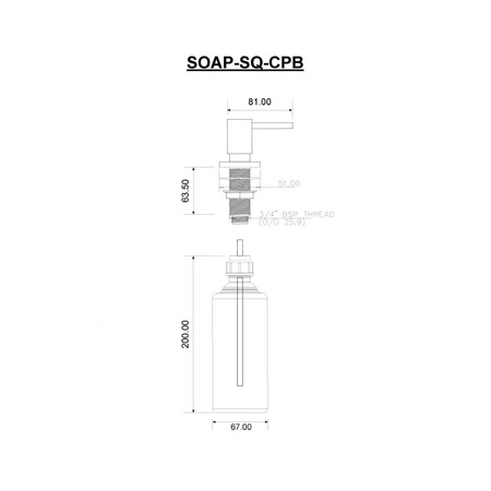Dozownik do płynów mocowany w blacie, zlewozmywaku lub umywalce, Element dozujący mosiądz KWADRATOWY.