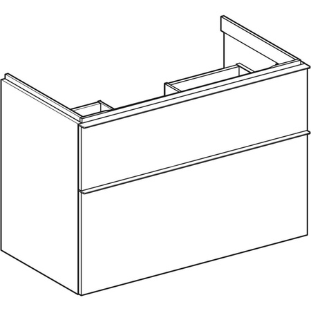 Szafka pod umywalkę iCon, z dwoma szufladami 88,8 cm x 61,5 cm x 47,6 cm, biały / lakierowany na wysoki połysk, biały / matowy