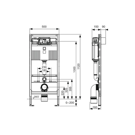 TECEprofil - uniwersalny stelaż podtynkowy do WC z uruchomieniem z przodu, wysokość 1120 mm