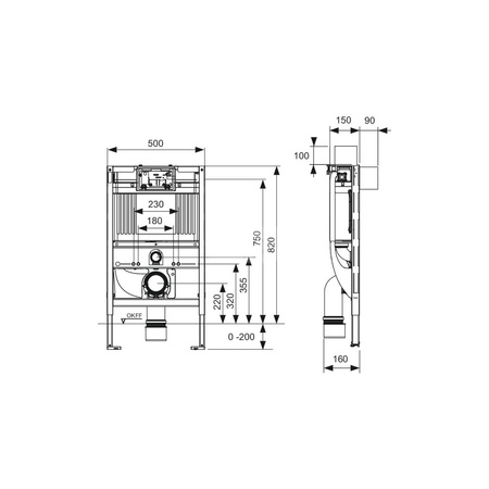 TECEprofil - stelaż podtynkowy do WC ze spłuczką podtynkową uruchamianą z przodu, do uniwersalnego podłączenia toalety myjącej, wysokość 820 mm