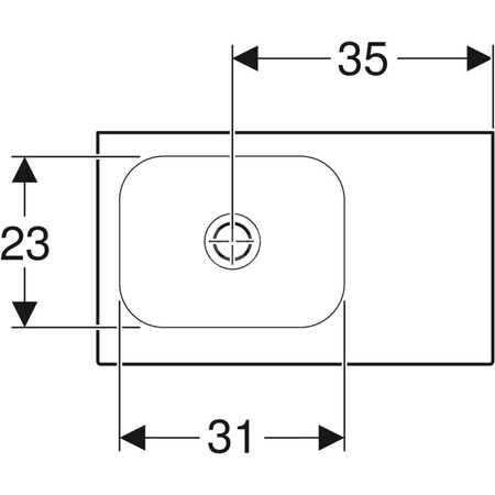 Umywalka iCon Light kompaktowa z powierzchnią odkładczą 53 cm, bez otworu, bez przelewu, z półką z prawej