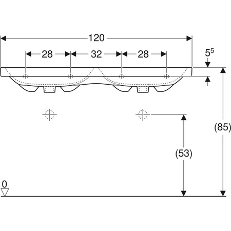 Umywalka iCon Light podwójna 120 cm, bez otworu, z przelewem,