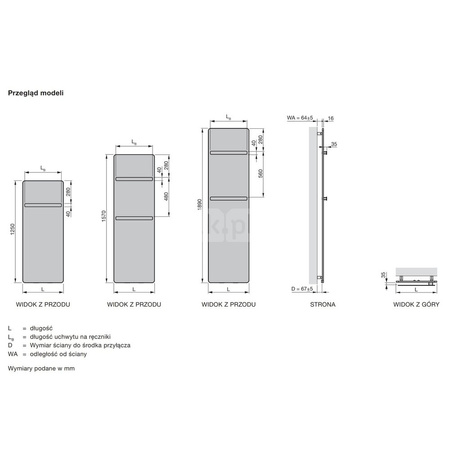 Grzejnik elektryczny ZEHNDER Vitalo Bar, 1890/600mm, kolor White Matt, moc 1000W