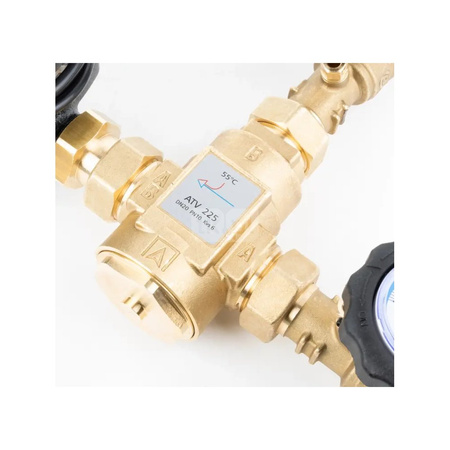 Grupa ochrony powrotu kotła BTA 110 AP z zaworem temperaturowym ATV, 3 x GW G1'', 55 stC, Kvs 6, AFRISO APH