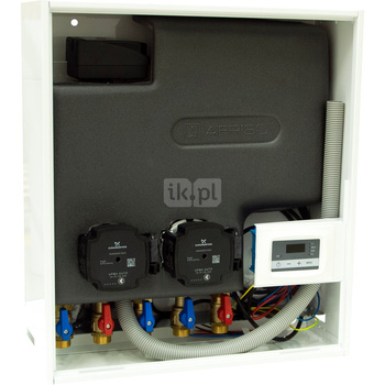 Zestaw separacyjny PrimoBox AHB 642 w szafce, 2 pompy Grundfos UPM3 Auto, zawór termostatyczny ATV 213 (45°C), zawór przełączający AZV 643