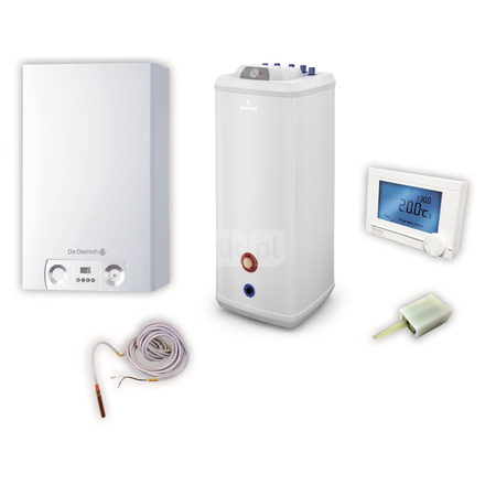 Pakiet - Kocioł gazowy jednofunkcyjny DE DIETRICH MCX 24 Plus kondensacyjny wiszący 6.3 - 25.0kW + Wymiennik Vulcan 140 l stojący + Czujnik c.w.u. + Regulator modulujący iSense