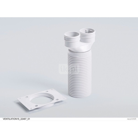 Przyłącze zaworu, proste, Ø125 mm, na dwa giętkie przewody powietrzne Ø75/62 mm z płytą montażową, uszczelki i kołpaki zamykając