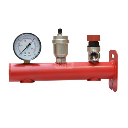 Grupa bezpieczeństwa 3 bar z wyposażeniem (z manometrem, zaworem bezpieczeństwa 3 bar i automatycznym odpowietrznikiem)