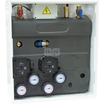 Zestaw mieszający PrimoBox AZB 251 w szafce, zawór obrotowy z siłownikiem ARM 141, zawór termostatyczny ATM 561