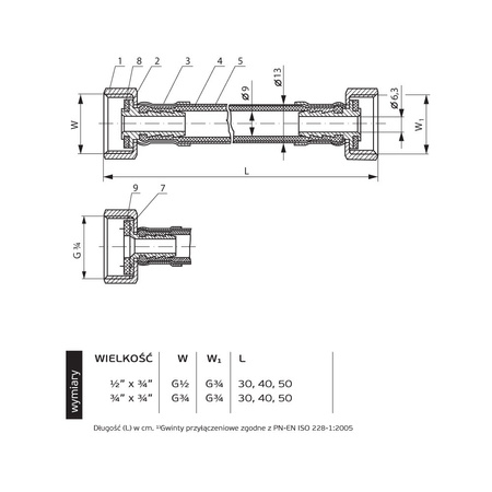 PHA-9125 G1/2xG3/4 30cm WW PN12 DN8 Przyłącze elastyczne CuZn-EPDM-304