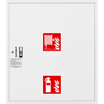 Hydrant DN25 zawieszany z miejscem na gaśnicę pod zwijadłem, wąż 30m, zamek patent, RAL 9003