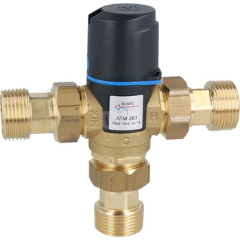 Zestaw termostatycznego zaworu mieszającego ATM 363, DN20, G1", 35-60°C, Kvs 1,6 m3/h, ze śrubunkami