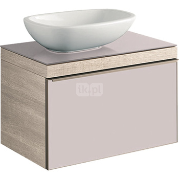 Szafka Citterio pod umywalkę asymetryczna 70 cm ze szklanym blatem, dąb jasny/szkło taupe