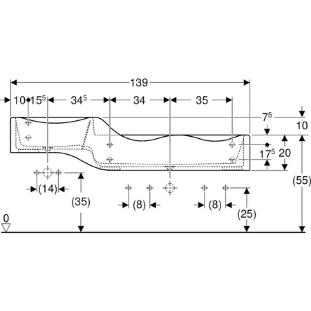 Umywalka dla dzieci Geberit Bambini, B139, do trzech baterii umywalkowych, niższa umywalka po prawej stronie