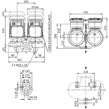 Pompa obiegowa WILO VeroTwin-DP-E typu in-line z silnikiem znormalizowanym 50/60 Hz 2900obr/min