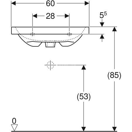 Umywalka iCon Light, krótka 60 cm, bez otworu, z przelewem,