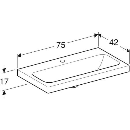 Umywalka iCon Light, krótka 75 cm, z otworem na środku, bez przelewu,
