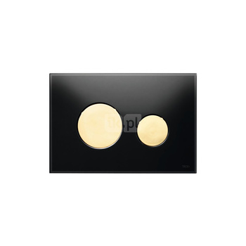 TECEloop - przycisk spłukujący do WC ze szkła - szkło czarne, przyciski złote