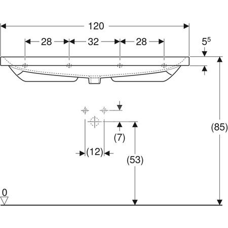Umywalka Acanto B120cm, otwór na baterię po lewej i prawej stronie, bez przelewu