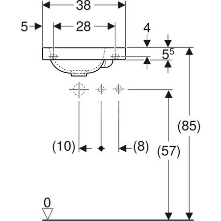 Umywalka iCon Light kompaktowa 38 cm, z otworem z prawej, bez przelewu, z półką z prawej
