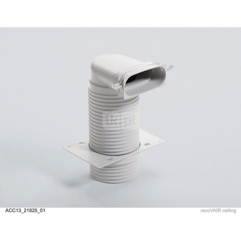 Przyłącze zaworu, kolanko 90°, Ø125 mm, na giętki przewód powietrzny, płaski, 52 x 132 mm z płytą montażową, uszczelki i kołpaki