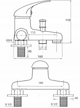 BATERIA WANNOWA STOJĄCA 2-OTWOROWA ROZSTAW 145MM