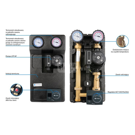 Grupa pompowa PrimoTherm 180-2 DN25 LP 3-WM-R Vario, pompa LFP AF, zawór mieszający ARV Kvs Vario, regulator ACT 343 ProClick
