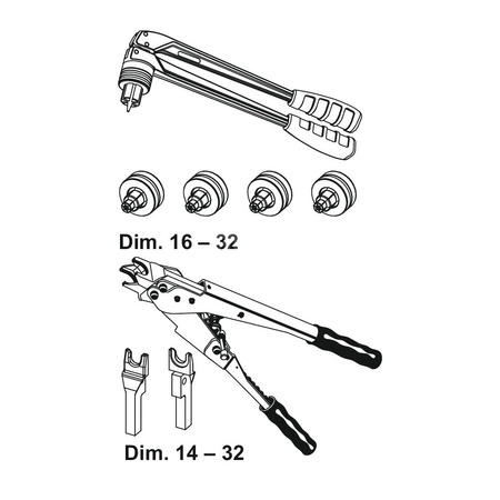 TECEflex - Komplet ręcznych narzędzi zaciskowych i kalibrujących TECEflex w zakresie średnic 16-32 mm