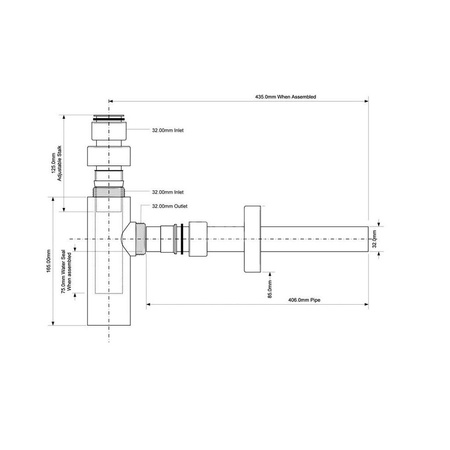 Syfon umywalkowy butelkowy DEKORACYJNY 11/4"x32 bez spustu CHROM