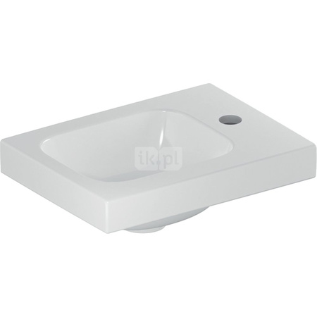 Umywalka iCon Light kompaktowa 38 cm, z otworem z prawej, bez przelewu, z półką z prawej