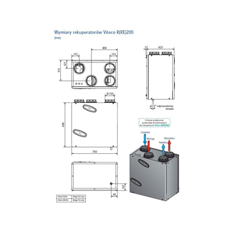 Rekuperator ściennyVITECO R200 205m3/h (150Pa)