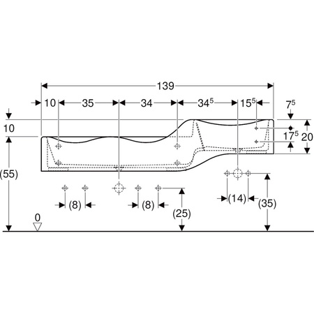 Umywalka dla dzieci Geberit Bambini, B139, do trzech baterii umywalkowych, niższa umywalka po lewej stronie