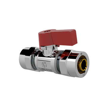 MINI Zawór prosty do rur wielowarstwowych 16 x 16, uchwyt czerwony