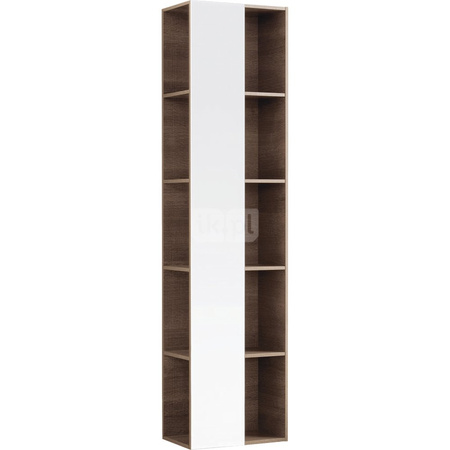 Szafka Citterio boczna wysoka z lustrem i półkami 40x160 cm, dąb czarny/szkło czarne