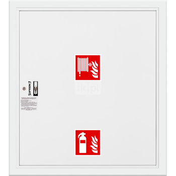 Hydrant DN33 wnękowy z miejscem na gaśnice pod zwijadłem, wąż 30m, ocynk fasada, zamek patent, RAL 9003