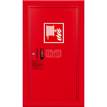 Hydrant DN33 wnękowy boczny, wąż 30m, ocynk fasada, zamek patent, RAL 3000 prawy