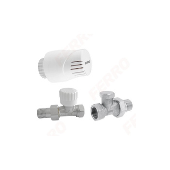 Zestaw termostatyczny prosty 1/2” z zaworem z nastawą wstępną i głowicą z ograniczeniem od 16°C