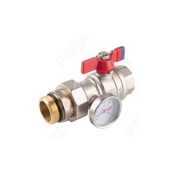 Zawór kulowy nakrętno-wkrętny z motylkiem, ze śrubunkiem, z termometrem, 1", F-Power