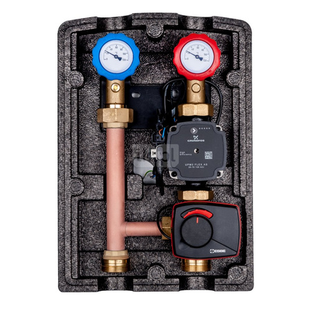 Grupa pompowa do c.o. Viteco ENBOX MIX 3D PREMIUM z siłownikiem - DN 25 (z pompą elektroniczną Grundfos UPM3 FLEX AS 25-70 130 i 3-drogowym zaworem mieszającym ESBE z płynnie regulowanym by-passem, z siłownikiem 3-punktowym ARA 600)