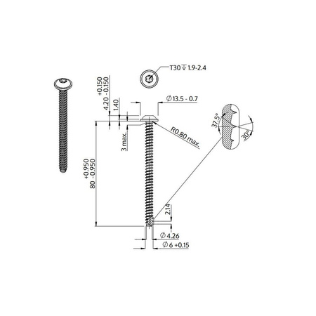 Wkręt do tworzywa 6x80 A2 z łbem talerzowym TORX do Aero PB74 / PB76