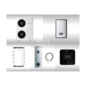 Pakiet systemowy OZE Nr 05 - Pompa ciepła powietrzna powietrze-woda monoblok SAUNIER DUVAL GeniaAir HA 12-6 O 11.3kW 400V + Stacja hydrauliczna HE 9-6 WB + Regulator SRC 720 + Zasobnik c.w.u. FEW 300 + Zasobnik buforowy VNR + Czujnik temperatury c.w.u.