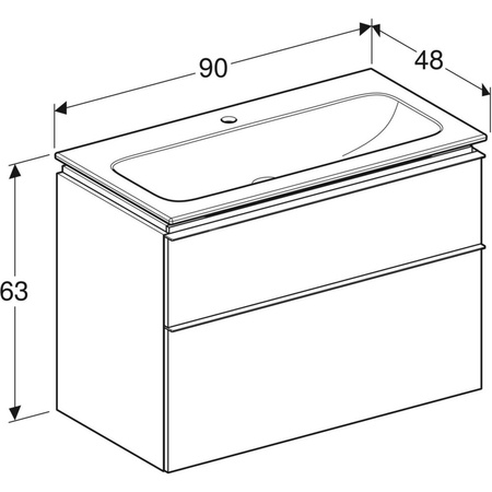 Zestaw: umywalka meblowa iCon slim, z szafką pod umywalkę, dwoma szufladami i zestawem odpływowo-przelewowym do umywalki: 90cm, orzech hickory / melaminowa struktura drewna, lava / matowy