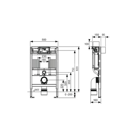 TECEprofil - uniwersalny stelaż podtynkowy do WC ze spłuczką podtynkową uruchamianą z góry lub z przodu, wysokość 820 mm
