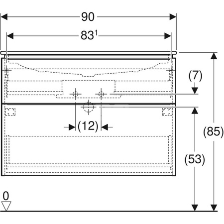 Zestaw: umywalka meblowa iCon slim, z szafką pod umywalkę, dwoma szufladami i zestawem odpływowo-przelewowym do umywalki: 90cm, orzech hickory / melaminowa struktura drewna, lava / matowy