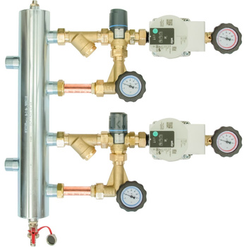 Zestaw mieszający ze sprzęgłem hydraulicznym BPS 922, dwa człony z zaworem termostatycznym ATM 561, pompy Wilo Para SC