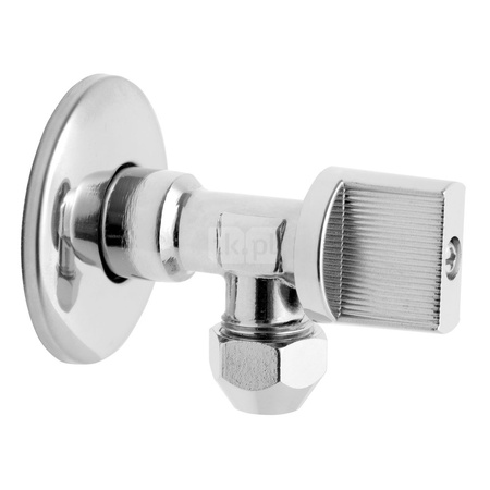 Zawór kulowy kątowy 1/2" x 3/8" z rozetą, ze złączką do rury miedzianej fi10mm