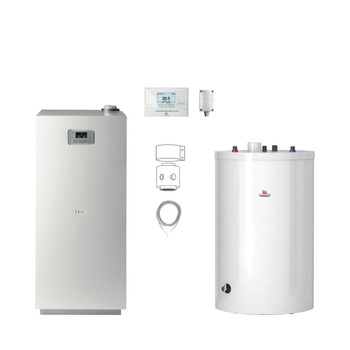 Pakiet - Kocioł gazowy jednofunkcyjny SAUNIER DUVAL Niedźwiedź Condens KKS35 kondensacyjny stojący 11.3-37.5kW + Czujnik temperatury zewnętrznej  + Czujnik c.w.u. NTC + Regulator EXACONTROL E7C + Drugie przyłącze powrotu + Zasobnik c.w.u FE 150/6 BM