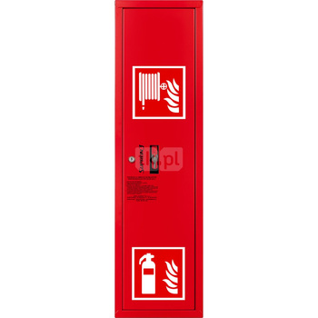 Hydrant DN52 zawieszany boczny z koszem, z miejscem na gaśnicę, wąż 15m, zamek patent, RAL 3000 lewy