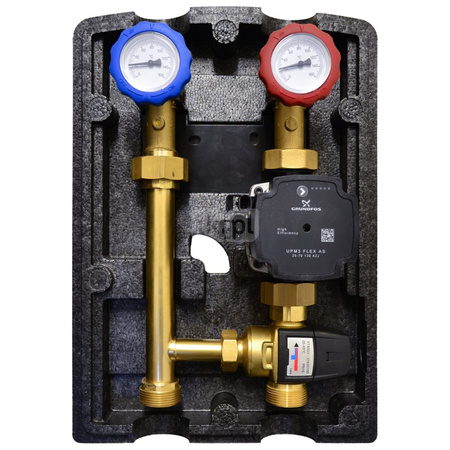 Grupa pompowa do c.o. Viteco ENBOX TM2043 - DN 25 (z pompą elektroniczną Grundfos UPM3 FLEX AS 25-70 130 i 3-drogowym zaworem termostatycznym ESBE z płynną regulacją 20ºC - 43ºC)